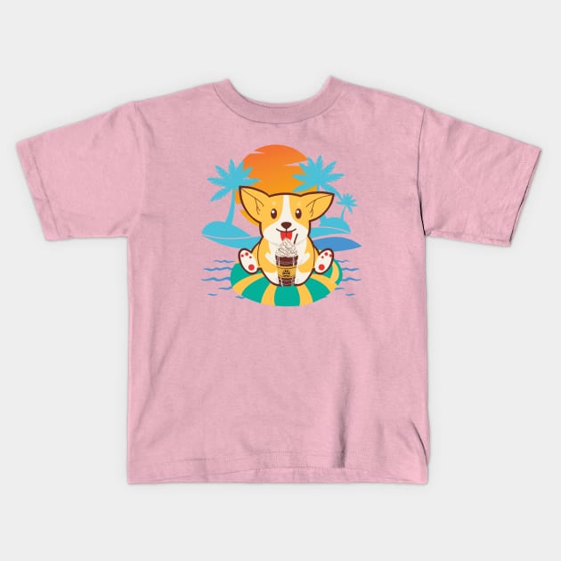 Summer dog and frappe Kids T-Shirt by pokymike